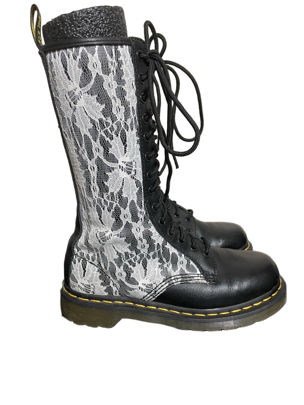 Dr. Martens 14 Eye Black Lace-Panel Boots Size 5